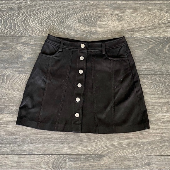 Black Suede Skirt with Buttons - Picture 1 of 1